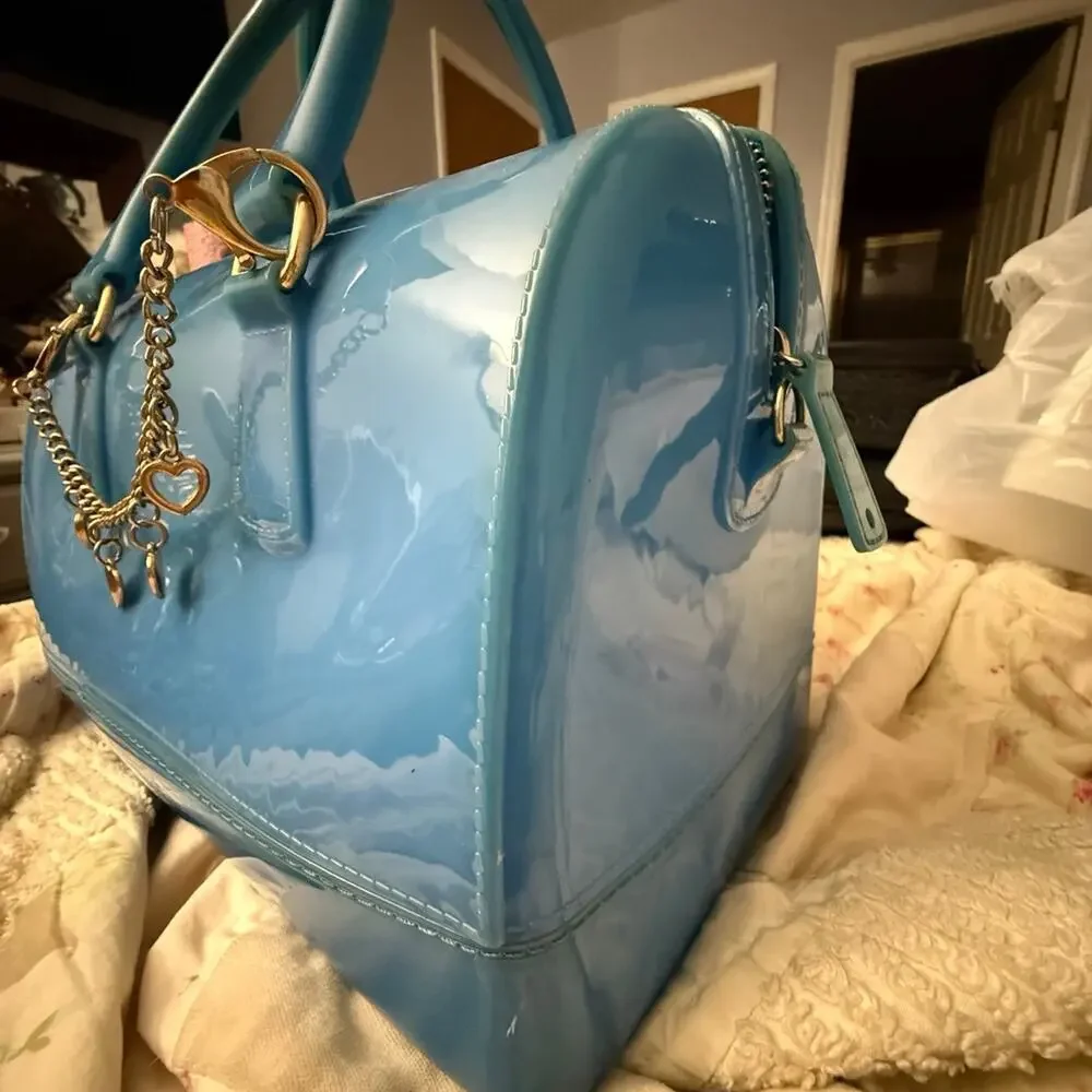 Turquoise Vintage Candy Jelly Bowling Boston Top Handbag